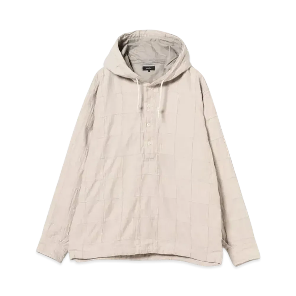 BEAMS Patchwork Herringbone Hooded Shirt "Natural"