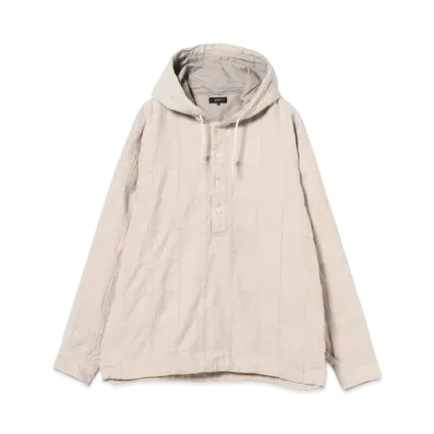 BEAMS Patchwork Herringbone Hooded Shirt "Natural"