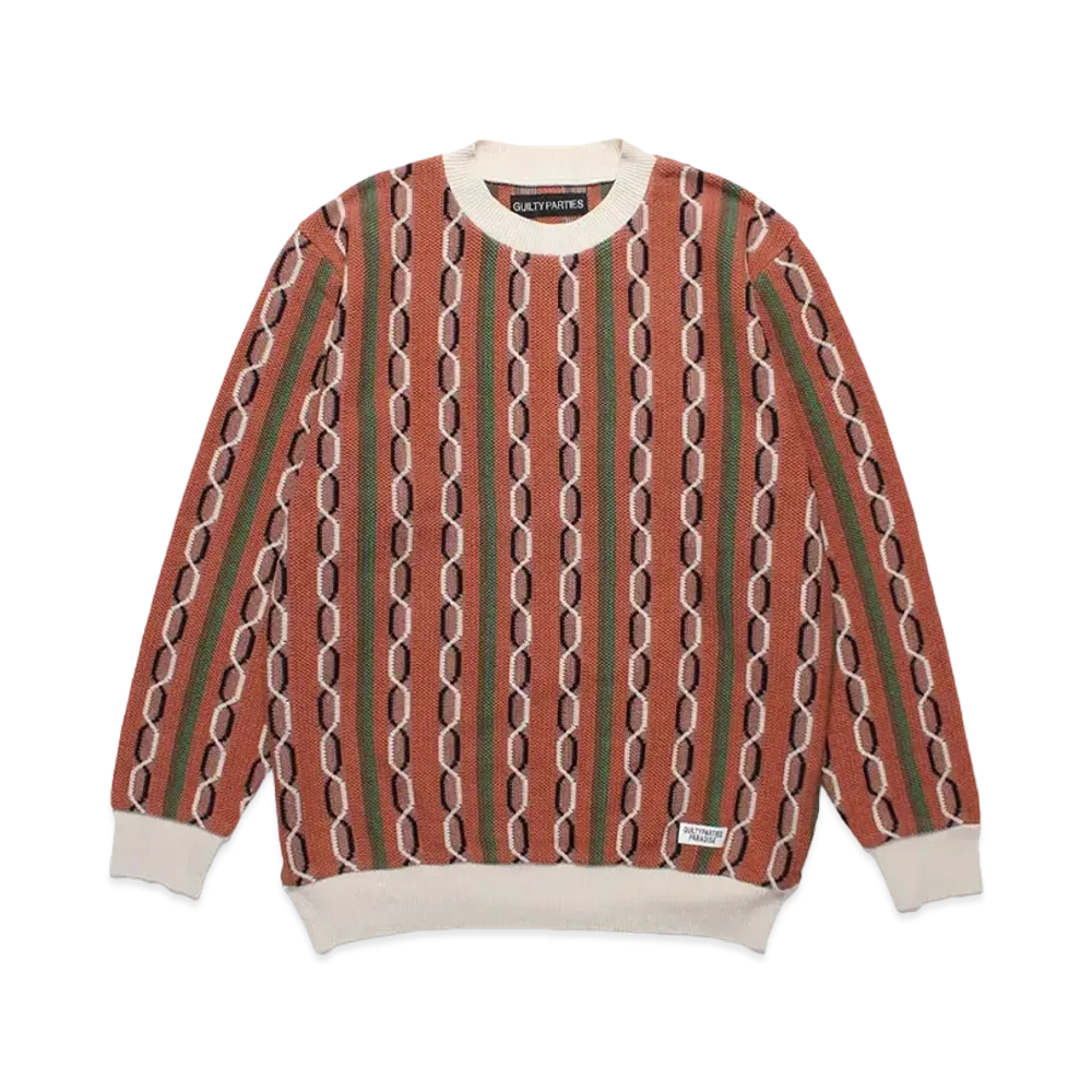 WACKO MARIA Striped Jacquard Knit Sweater (Type-1) "Brown"