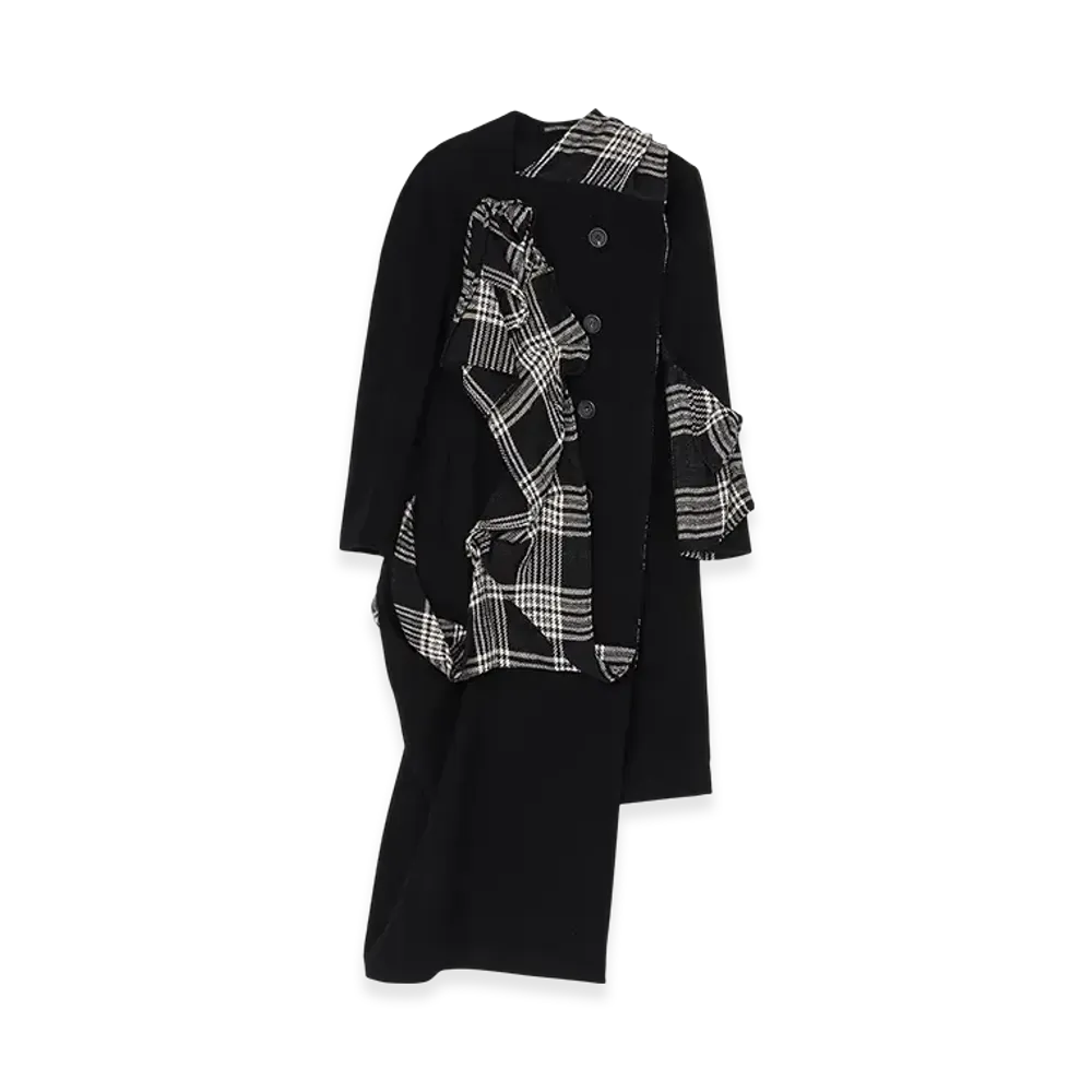 Yohji Yamamoto R-Side Drepe Detail Coat "Black/Gray"