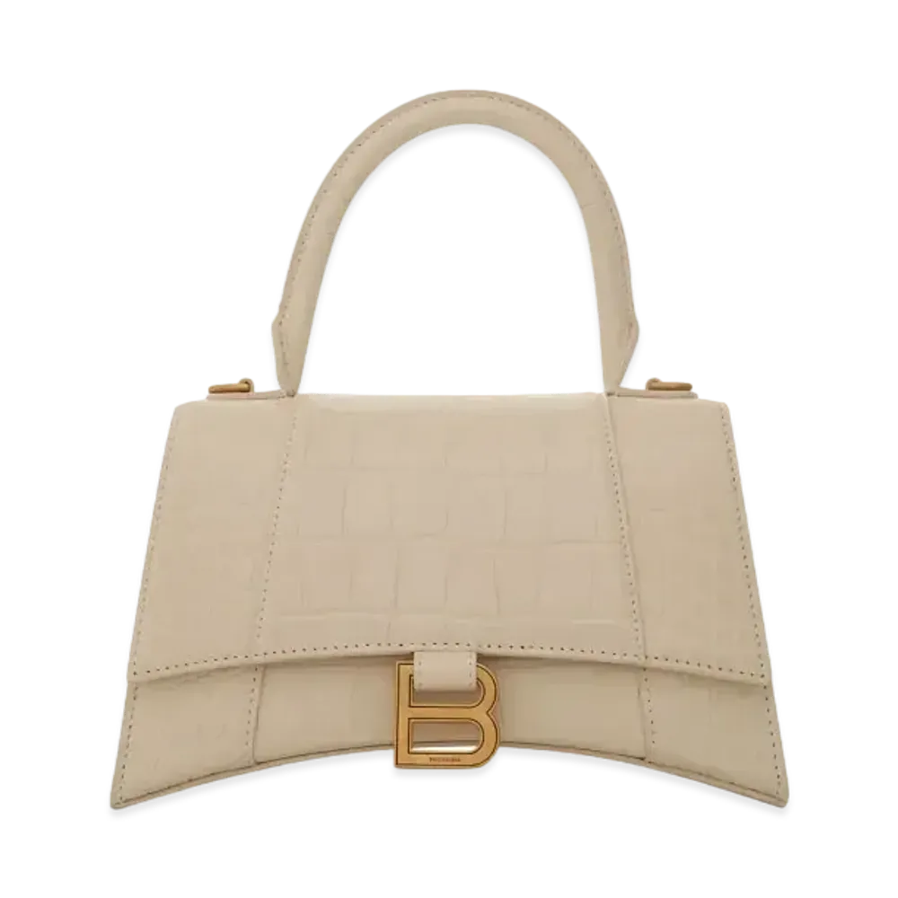 BALENCIAGA Hourglass XS Croco Embossed Bag "Light Brown"