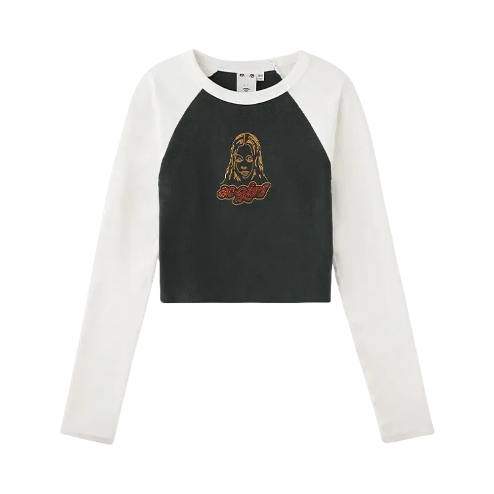 X-Girl Face Raglan L/S Tee "Charcoal"