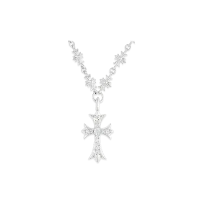 Chrome Hearts 18K Tiny E Fat Cross Pave Diamond Necklace "White Gold"