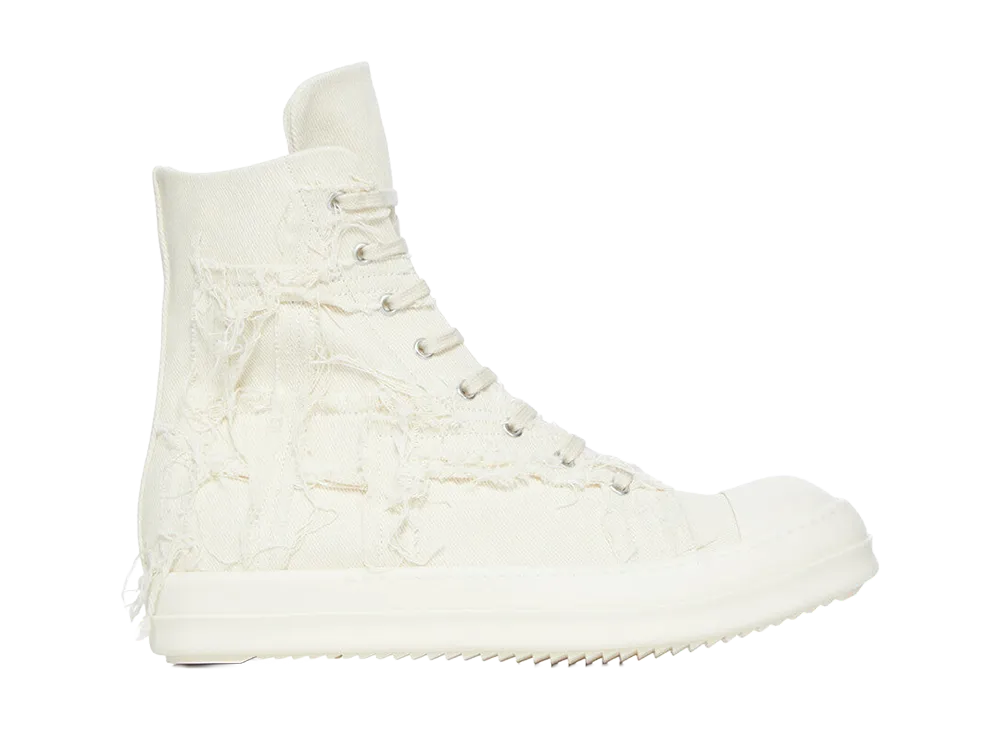 Rick Owens DRKSHDW SS26 Sneaks Slashed 13oz Overdyed Denim "Milk"