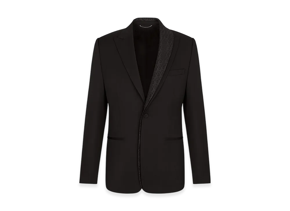 Dior Oblique Asymmetric Jacket with Shawl Collar Wool Twill "Black"