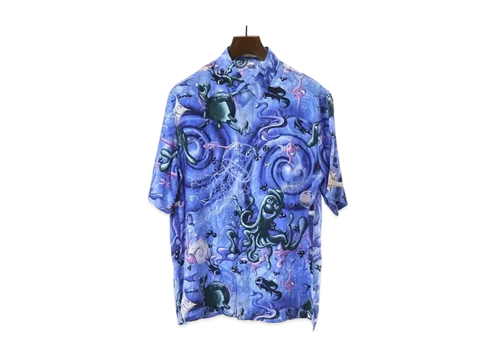 Dior x Kenny Scharf Men's Shirt Silk and Cotton Jacquard "Blue"
