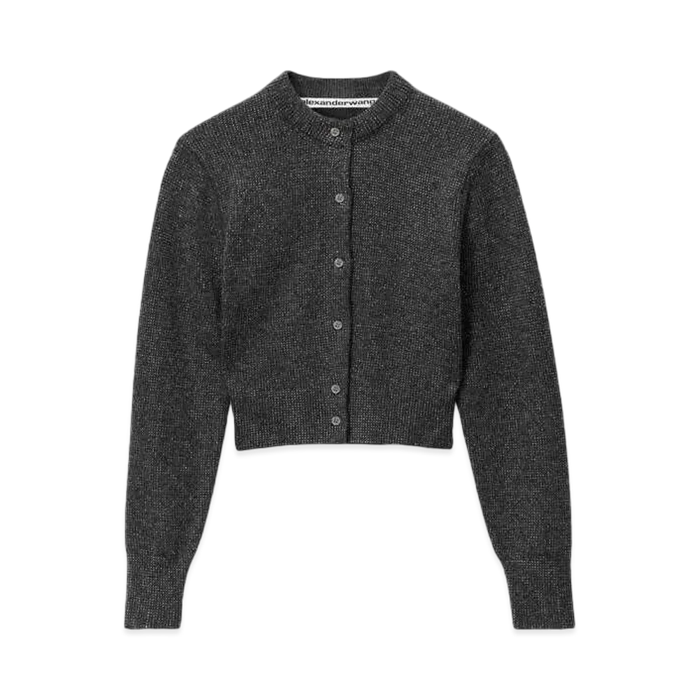 Alexander Wang Shrunken Wool Cardigan "Charcoal Melange"