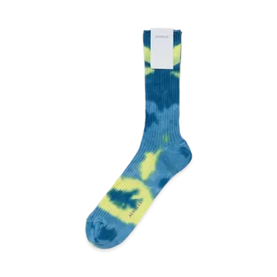 AURALEE Giza High Gauge Tie-Dye Socks "Yellow/Blue"