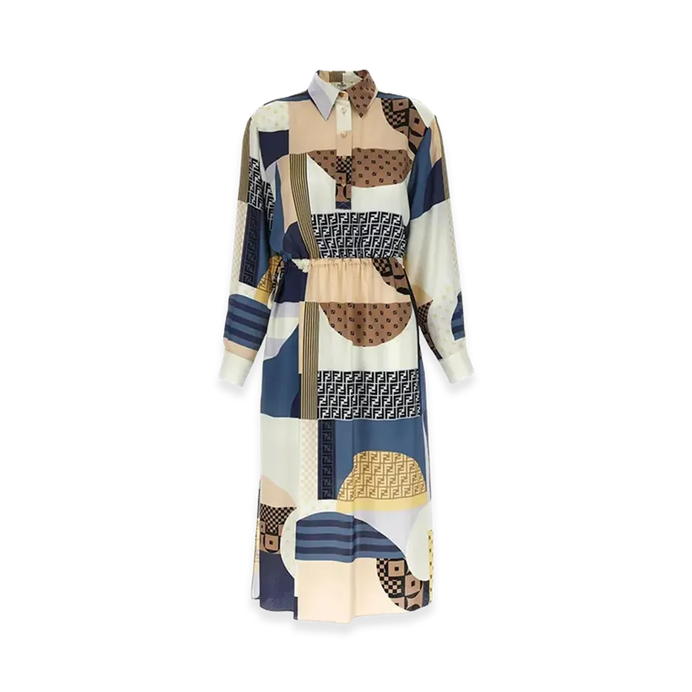 FENDI Women's Patchwork Silk Dress "Multicolor"