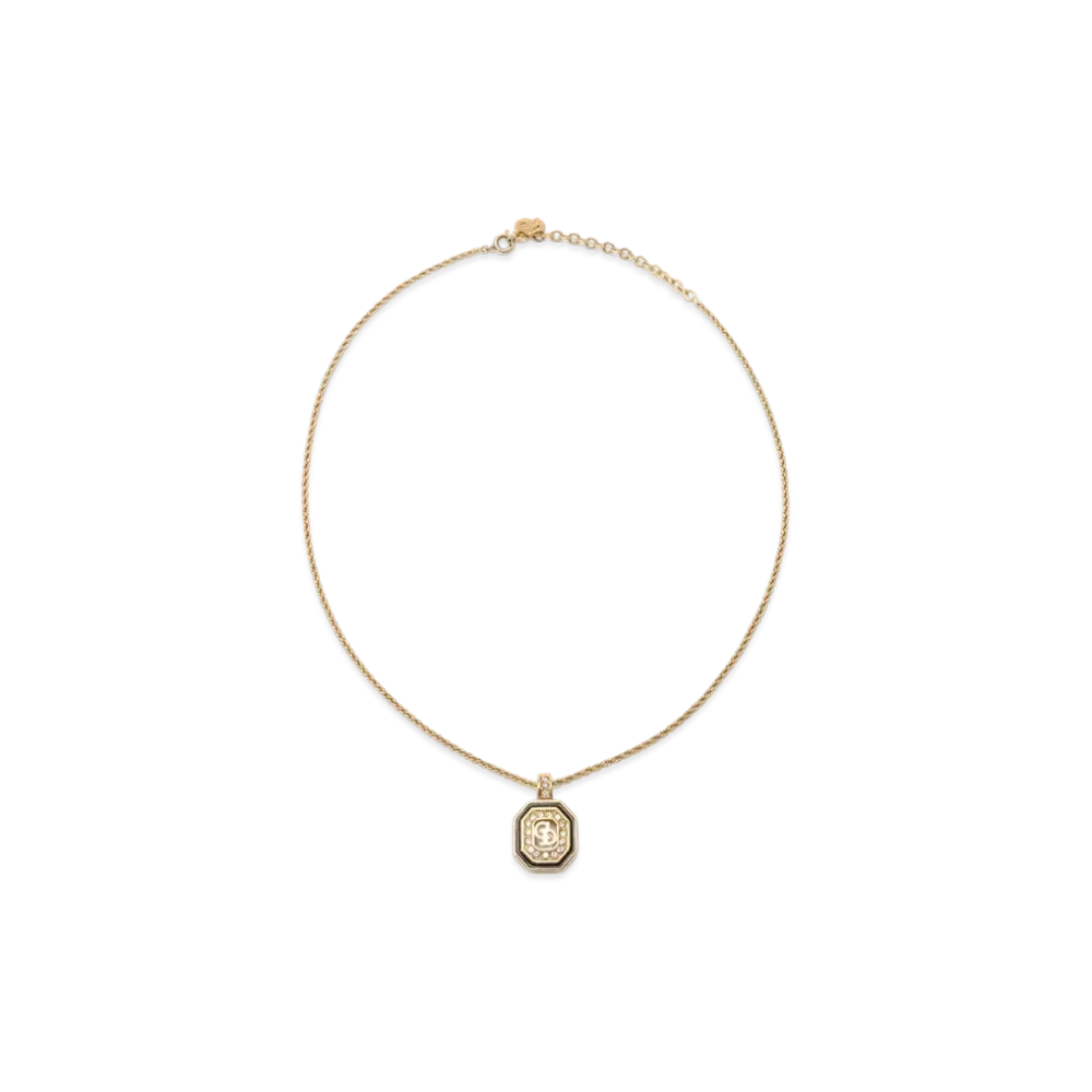 Dior Logo Rhinestone Octagon Necklace "Gold"