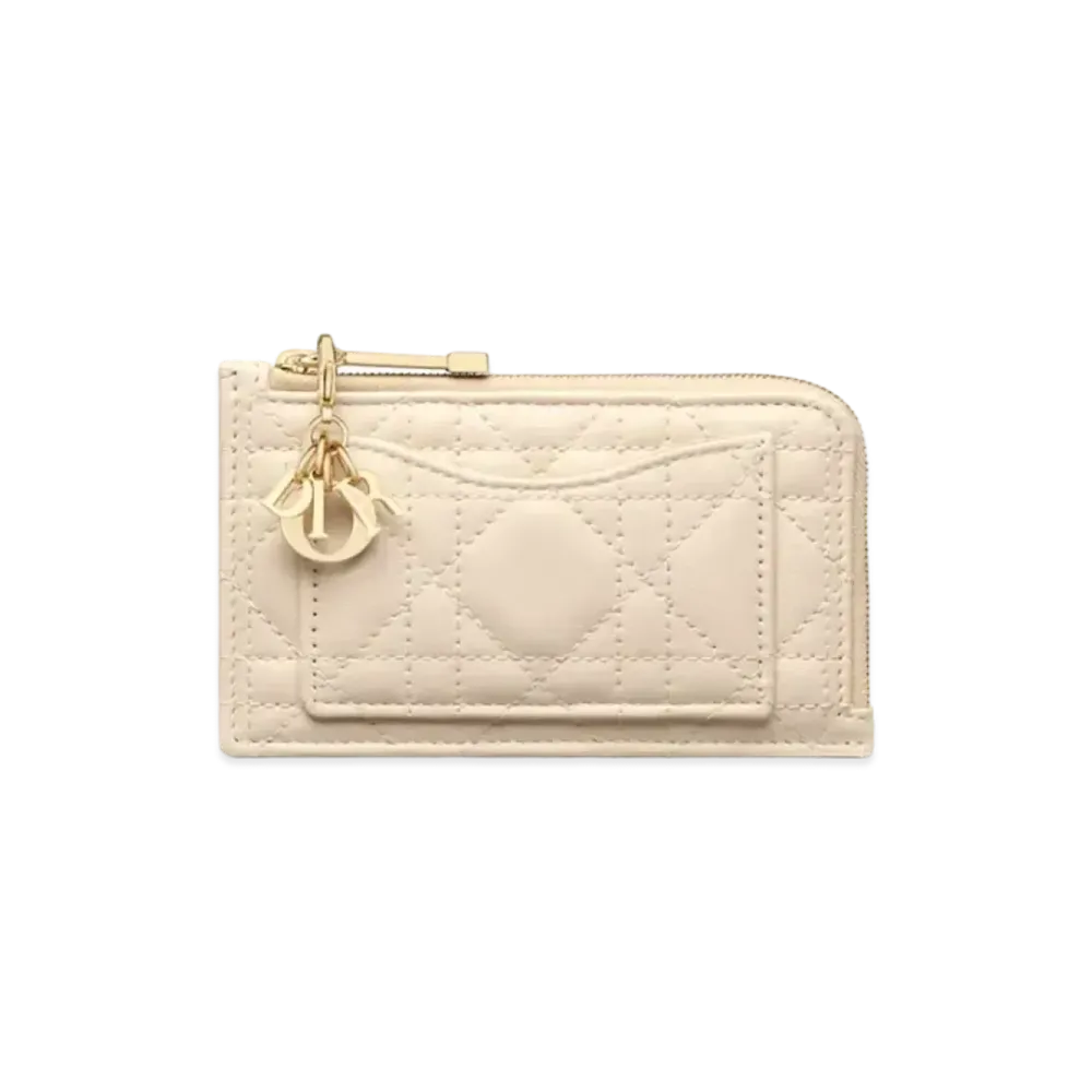 Dior Lady Dior Cosmos Zip Card Holder Cannage Calfskin Japan Exclusive "Pail Gold"