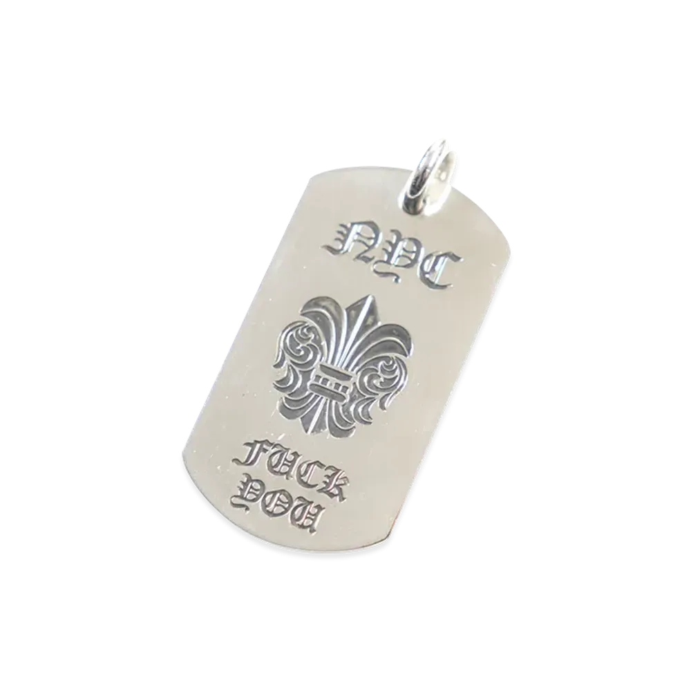 Chrome Hearts Large NYC Fleur Dog Tag Pendant Top "Silver"