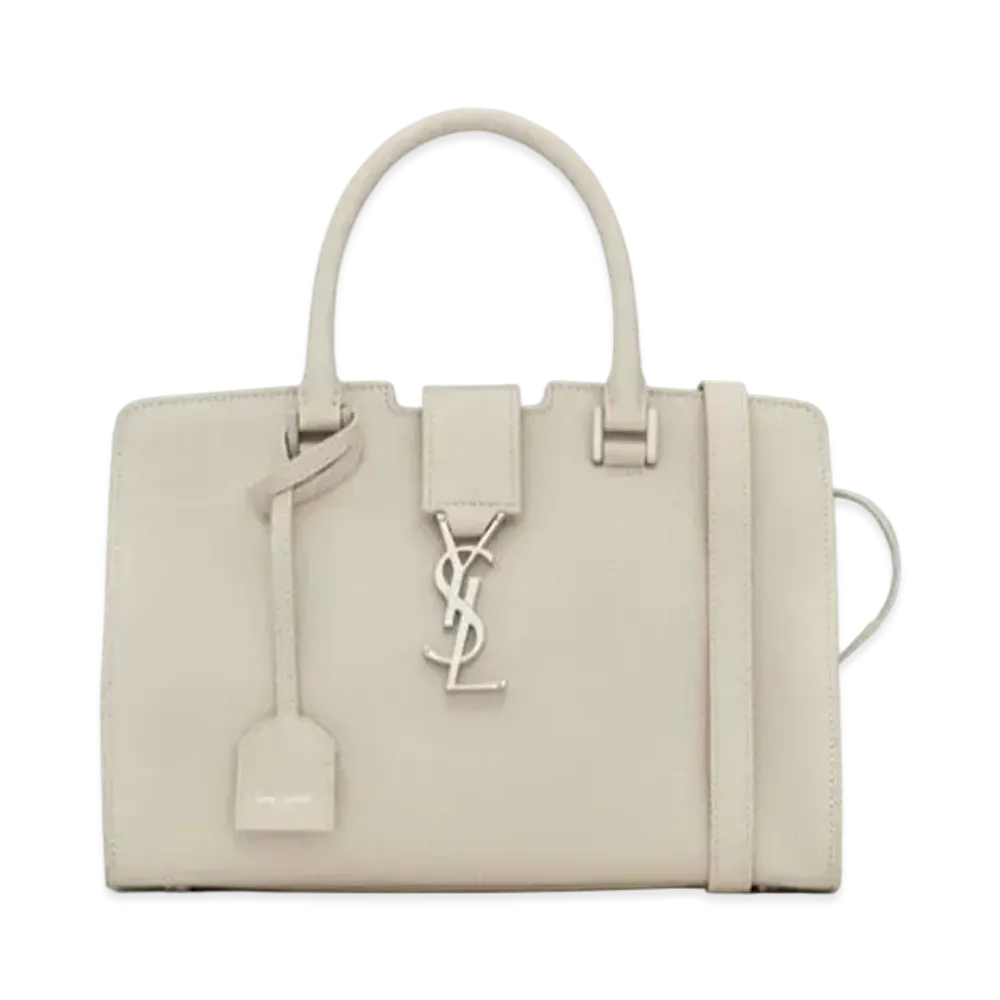 SAINT LAURENT Cabas Ysl Baby In Grained Leather "Vintage White"