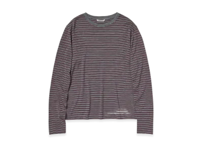 AURALEE Women's Soft Smooth Wool Stripe Jersey L/S Tee "Gray Stripe"