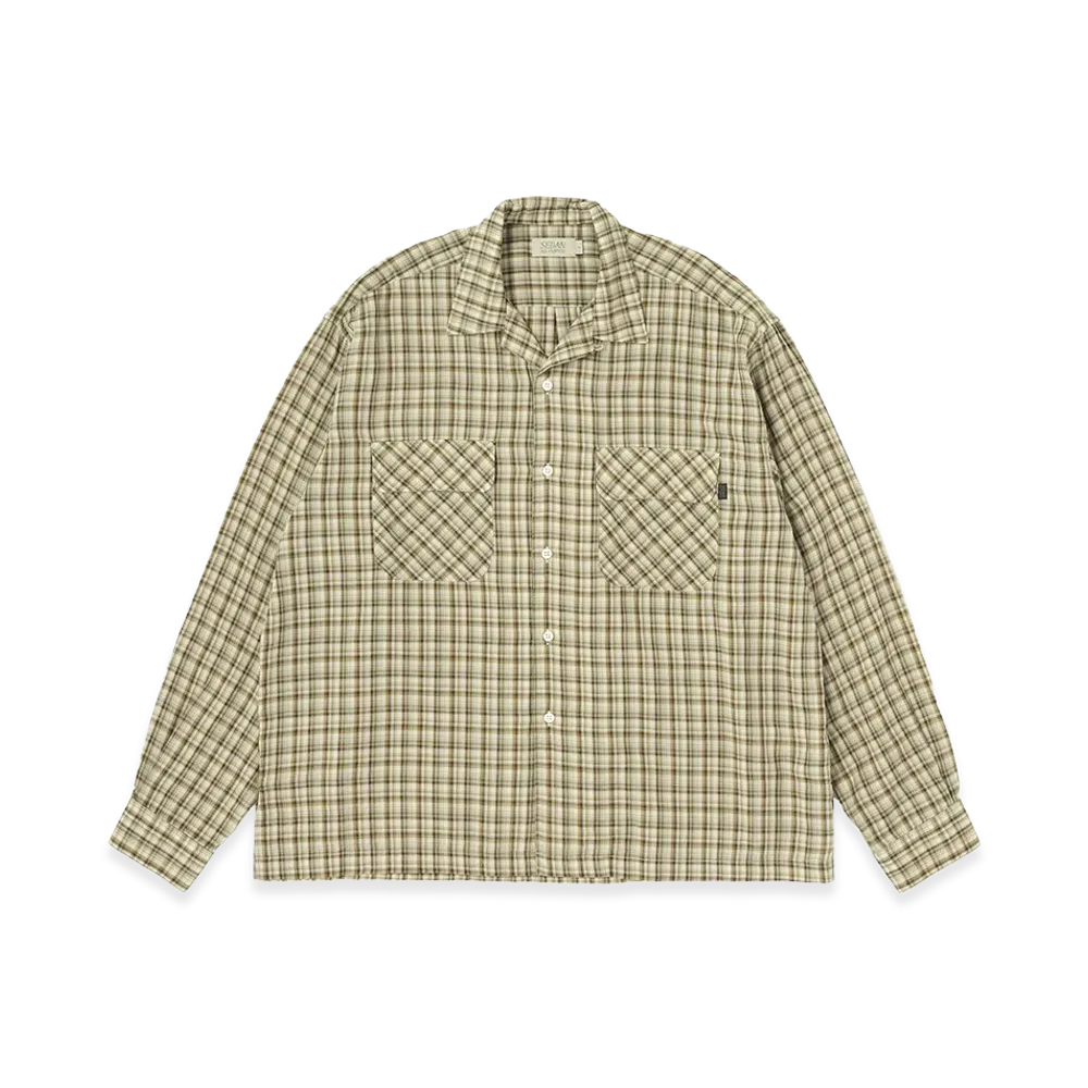 SEDAN ALL-PURPOSE Double Gauze Plaid Open Collar Shirt "Khaki/Olive"