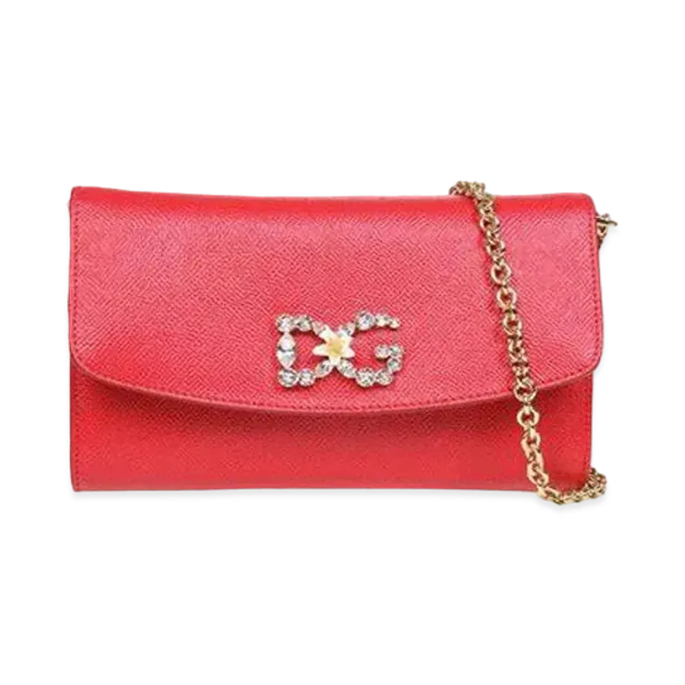 Dolce&Gabbana Mini Bag Dauphine Calfskin DG Rhinestone "Red"
