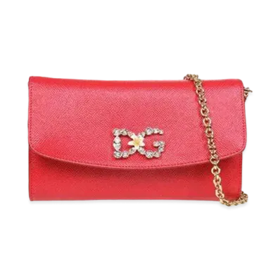 Dolce&Gabbana Mini Bag Dauphine Calfskin DG Rhinestone "Red"