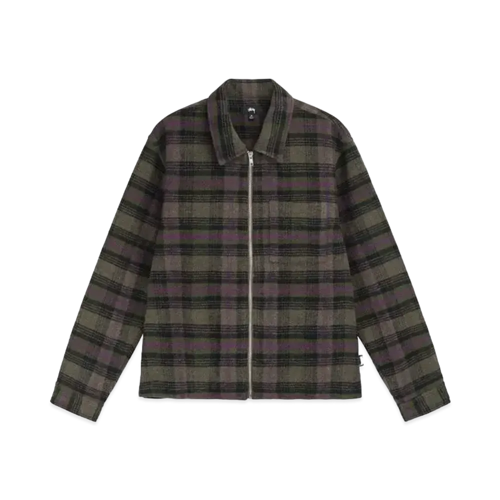 Stussy Reed Wool Plaid Zip Shirt "Green"