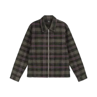 Stussy Reed Wool Plaid Zip Shirt "Green"