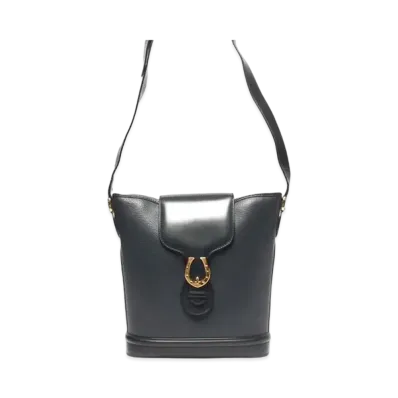GUCCI Horse Shoe Leather Shoulder Bag "Black"