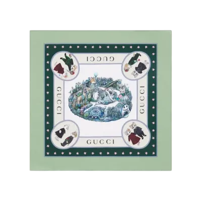 GUCCI x Higuchi Yuko Silk Scarf Japan Exclusive "Turquoise Blue/Ivory"