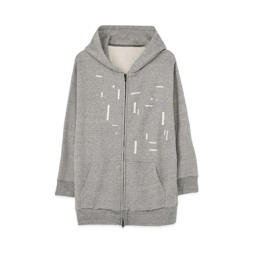 Yohji Yamamoto Y's FLEECE BUTTON HOLE FOAM PRINT LONG HOODIE "Gray"