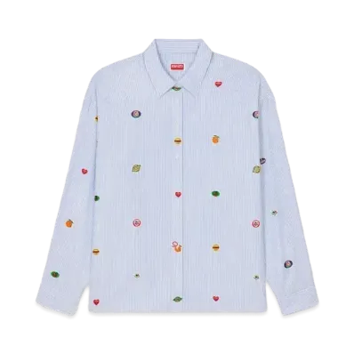 KENZO 'FRUIT STICKERS' Drop Shoulder Shirt "Sky Blue"