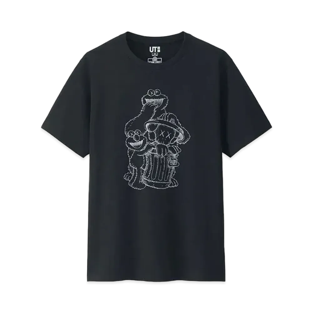 KAWS x Uniqlo x Sesame Street Companion Trash Can Outline Tee "Black"