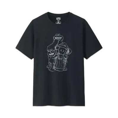 KAWS x Uniqlo x Sesame Street Companion Trash Can Outline Tee "Black"