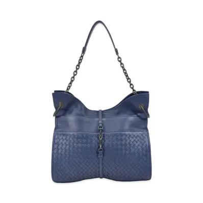 Bottega Veneta Beverly 71/16 Intrecciato leather Chain shoulder Bag "Blue"