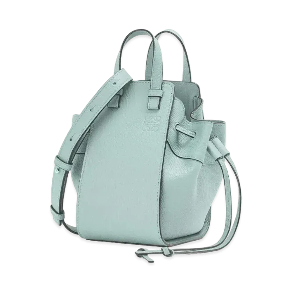 LOEWE Mini Hammock Drawstring In Pebble Grain Calfskin "Aqua"