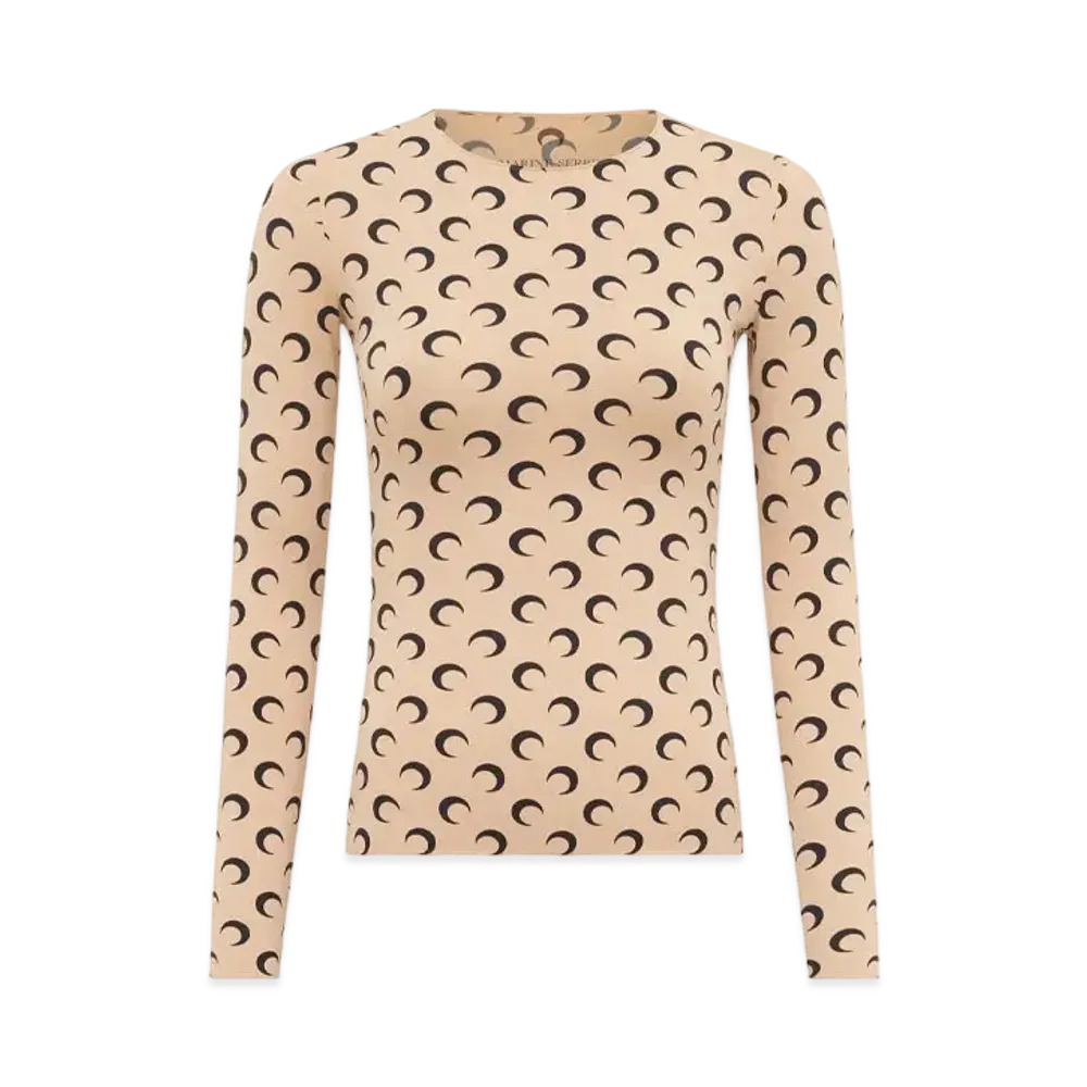 Marine Serre Recycled Moon Jersey Second Skin Crew Neck Top "Tan"