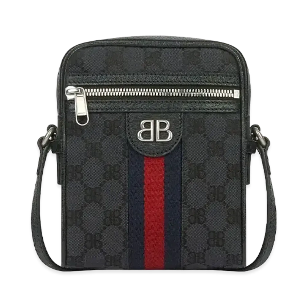 GUCCI x BALENCIAGA The Hacker Shoulder Zip Bag Canvas Jacquard "Black" 