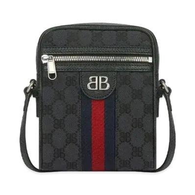 GUCCI x BALENCIAGA The Hacker Shoulder Zip Bag Canvas Jacquard "Black"