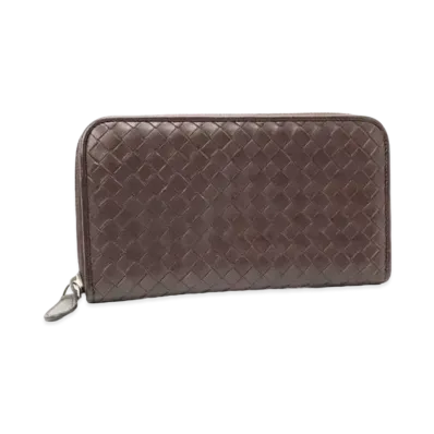 Bottega Veneta Intrecciato Calfskin Zip Around Wallet "Ebano"