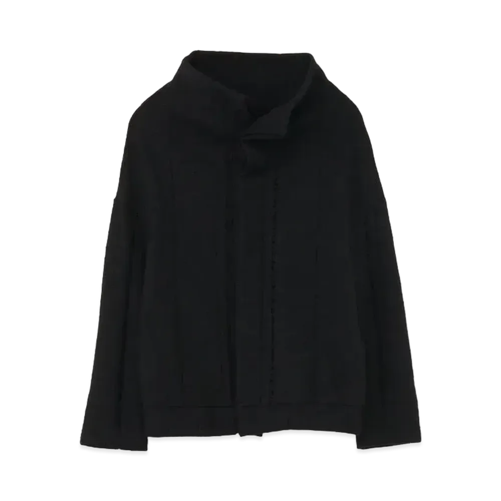 Yohji Yamamoto Y's PARTIAL DROP STITCH SHRINKAGE OFF NECK FLY CARDIGAN "Black"