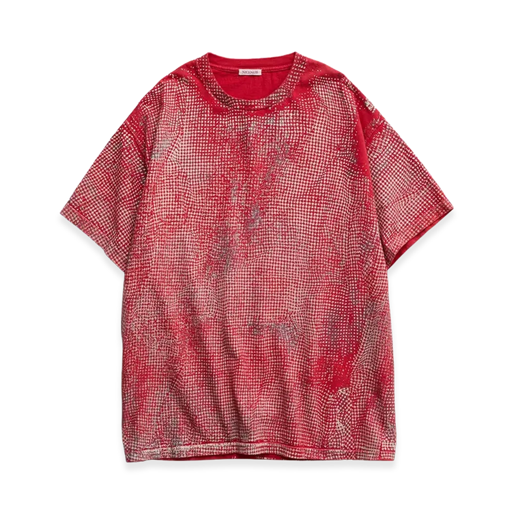 NICENESS Lydon Houndstooth Print Faded T-Shirt "Red"