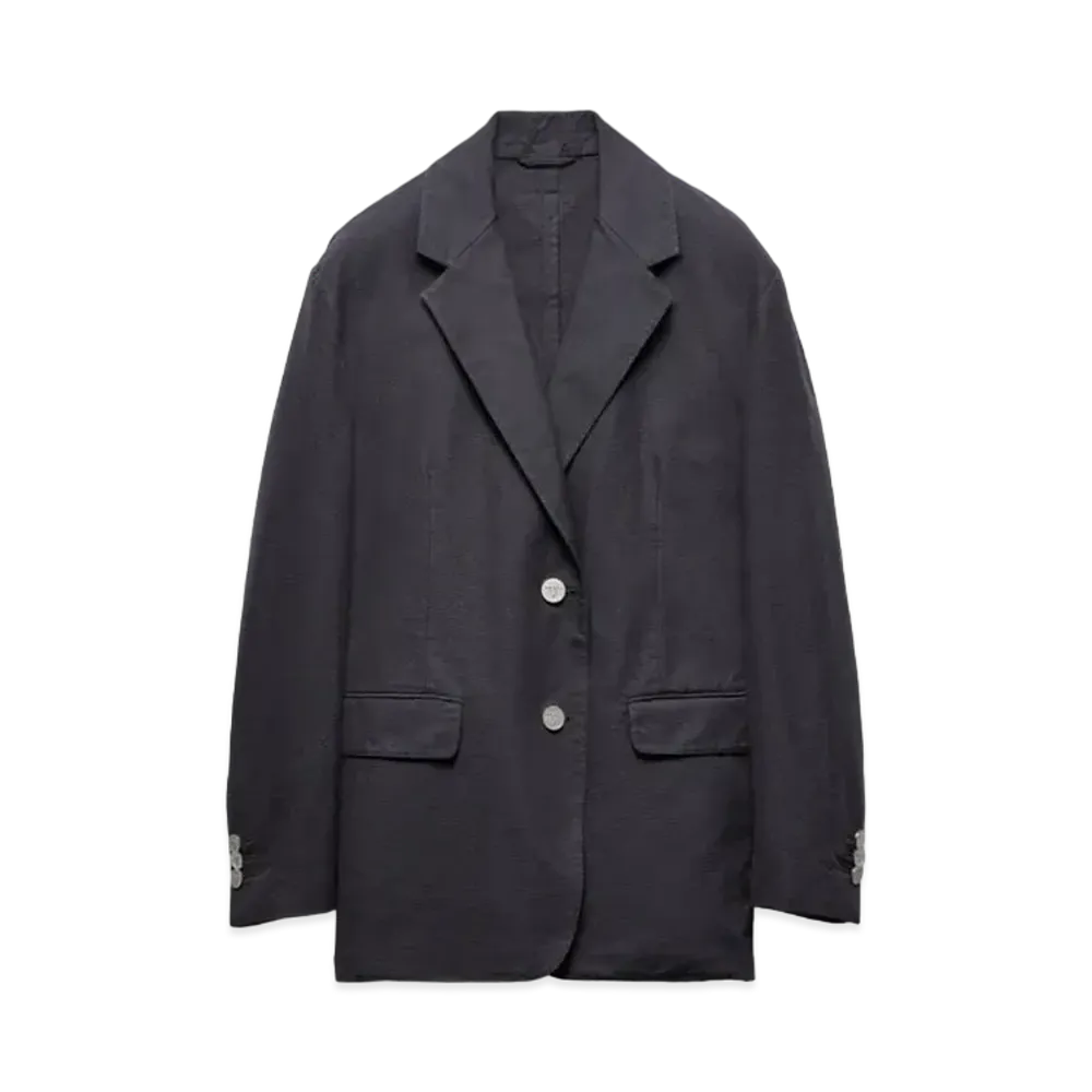 PRADA Women's Single-Breasted Old Canvas Jacket "Navy"
