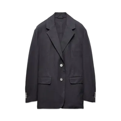 PRADA Women's Single-Breasted Old Canvas Jacket "Navy"