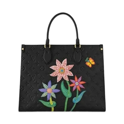 Louis Vuitton x Yayoi Kusama OnTheGo MM Monogram Empreinte Leather Flowers "Noir"