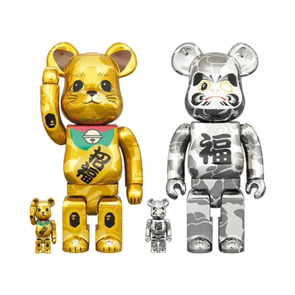 Bearbrick BAPE® Maneki Neko Gold Plate&Silver Plate 100% & 400% 4PCS SET