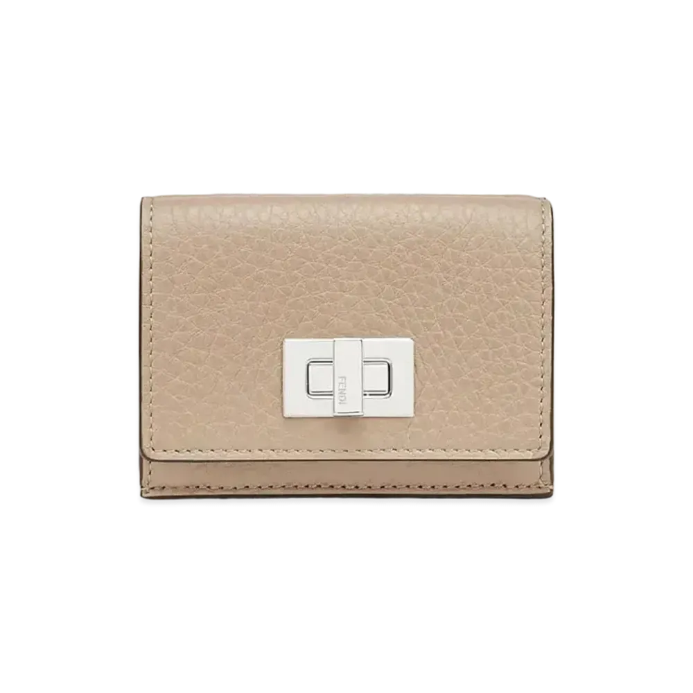 FENDI Peekaboo Micro Trifold Leather Wallet "Beige"