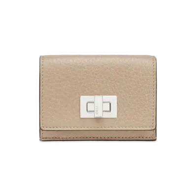 FENDI Peekaboo Micro Trifold Leather Wallet "Beige"
