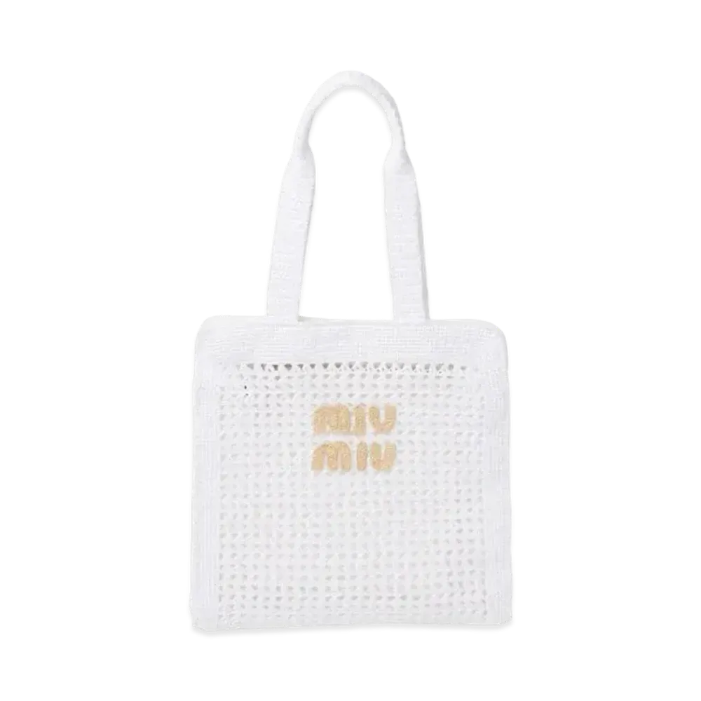 MIUMIU Woven Fabric Tote Bag "White"