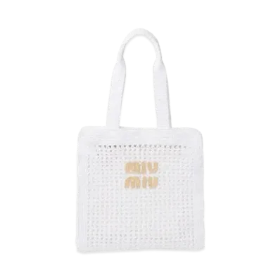 MIUMIU Woven Fabric Tote Bag "White"
