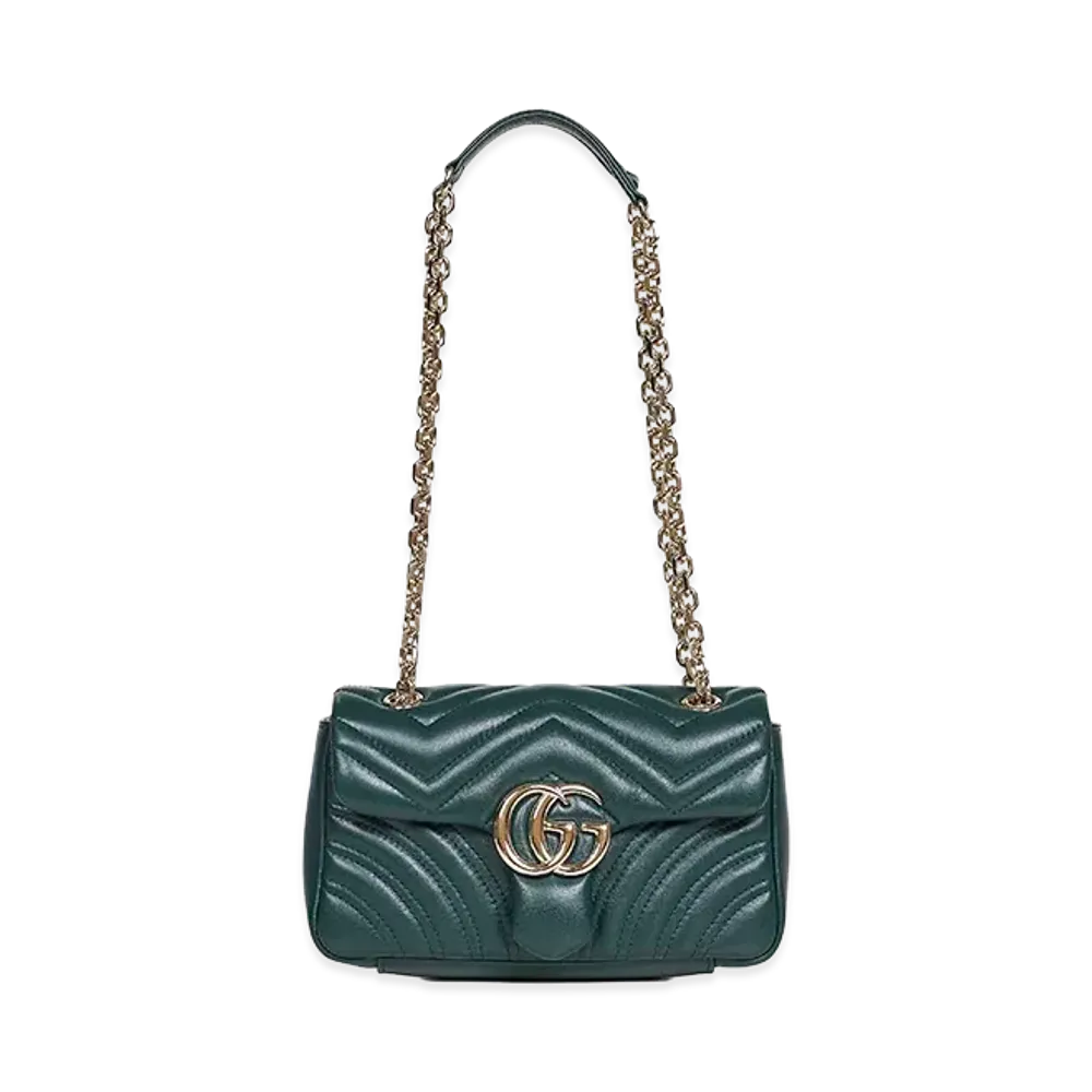 GUCCI Women's Nappa Leather Small GG Marmont Shoulder Bag "Green"