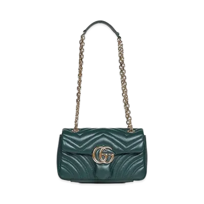 GUCCI Women's Nappa Leather Small GG Marmont Shoulder Bag "Green"