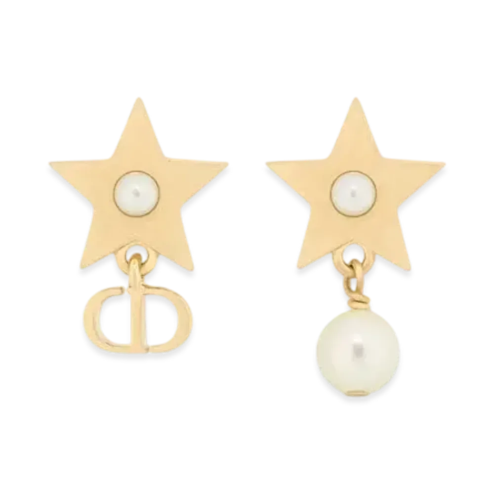Dior Lucky Dior Earrings Metal and Resin Pearls "Gold/White"