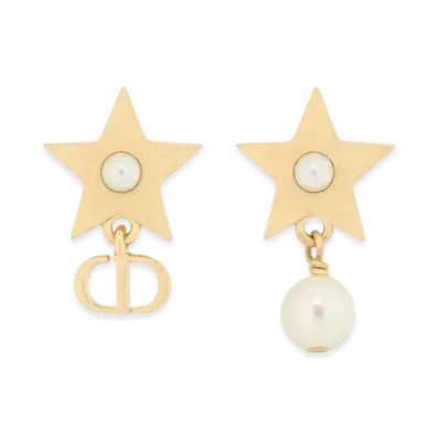 Dior Lucky Dior Earrings Metal and Resin Pearls "Gold/White"