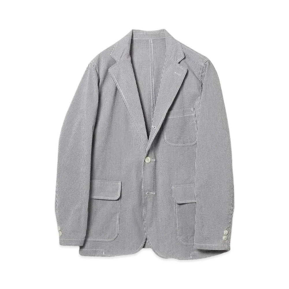 BEAMS 3B Shirt Jacket Coolmax Seersucker "Blue"